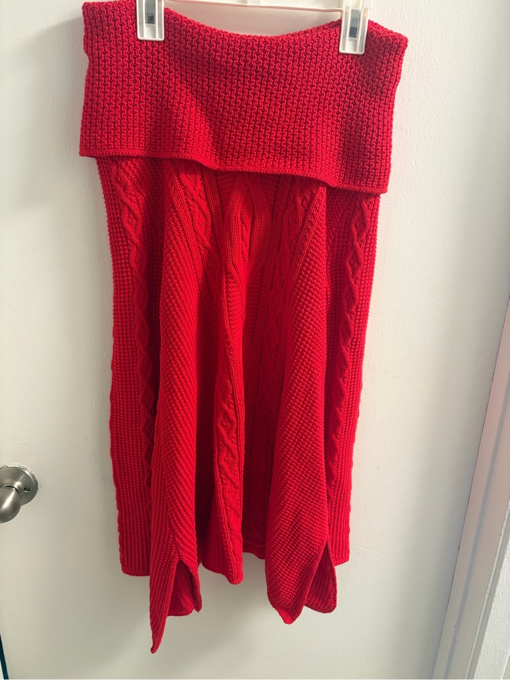 Jeanne Pierre Red Cable Knit Foldover Off the Shoulder Tunic Sweater Size S